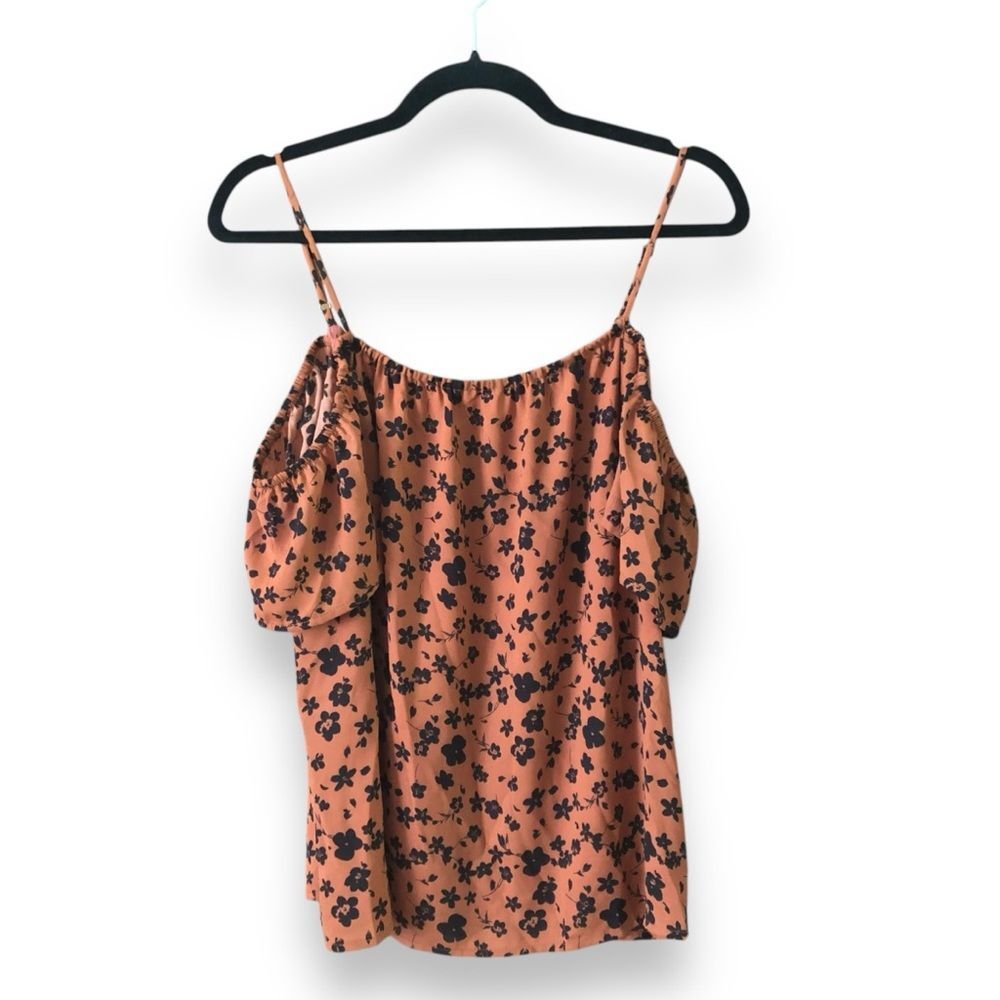 Pleione Orange Black Floral Cold Shoulder Top NWT Size Medium Boho Bohemian